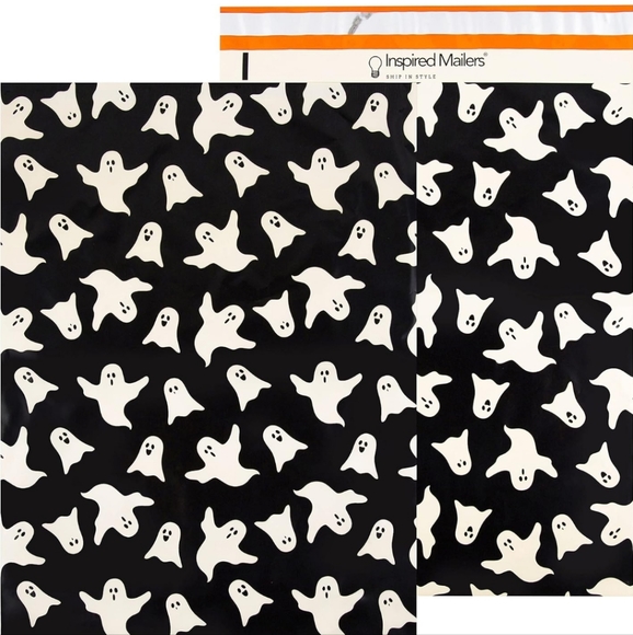 10 pk 14.5x19 INCH POLY MAILERS: White Ghosts on Black background - Picture 3 of 9